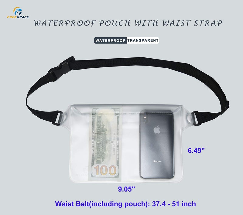 Freegrace Waterproof Pouch with Waist Strap/Pouch Case Bundle Set- Keep Your Phone & Valuables Dry and Safe - Waterproof Dry Bags for Boating Swimming Snorkeling Kayaking Beach Water Parks Pool - Image 1